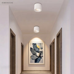 Round adjustable LED spotlight in a styled interior
