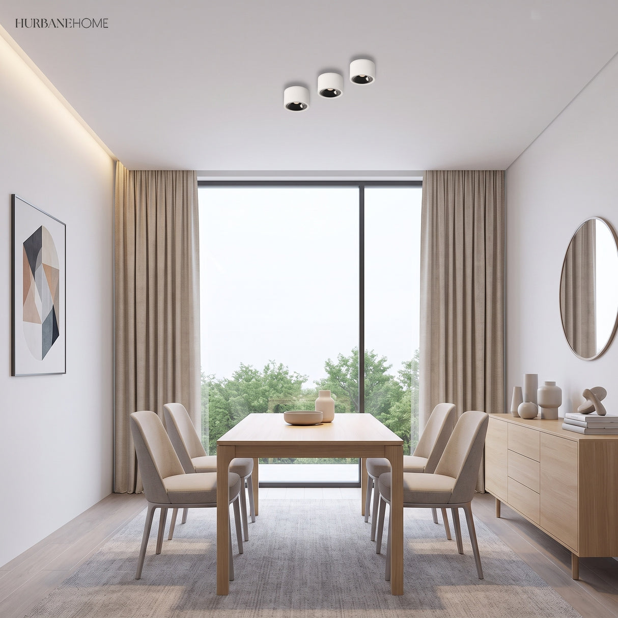 Round adjustable LED spotlight in a styled interior