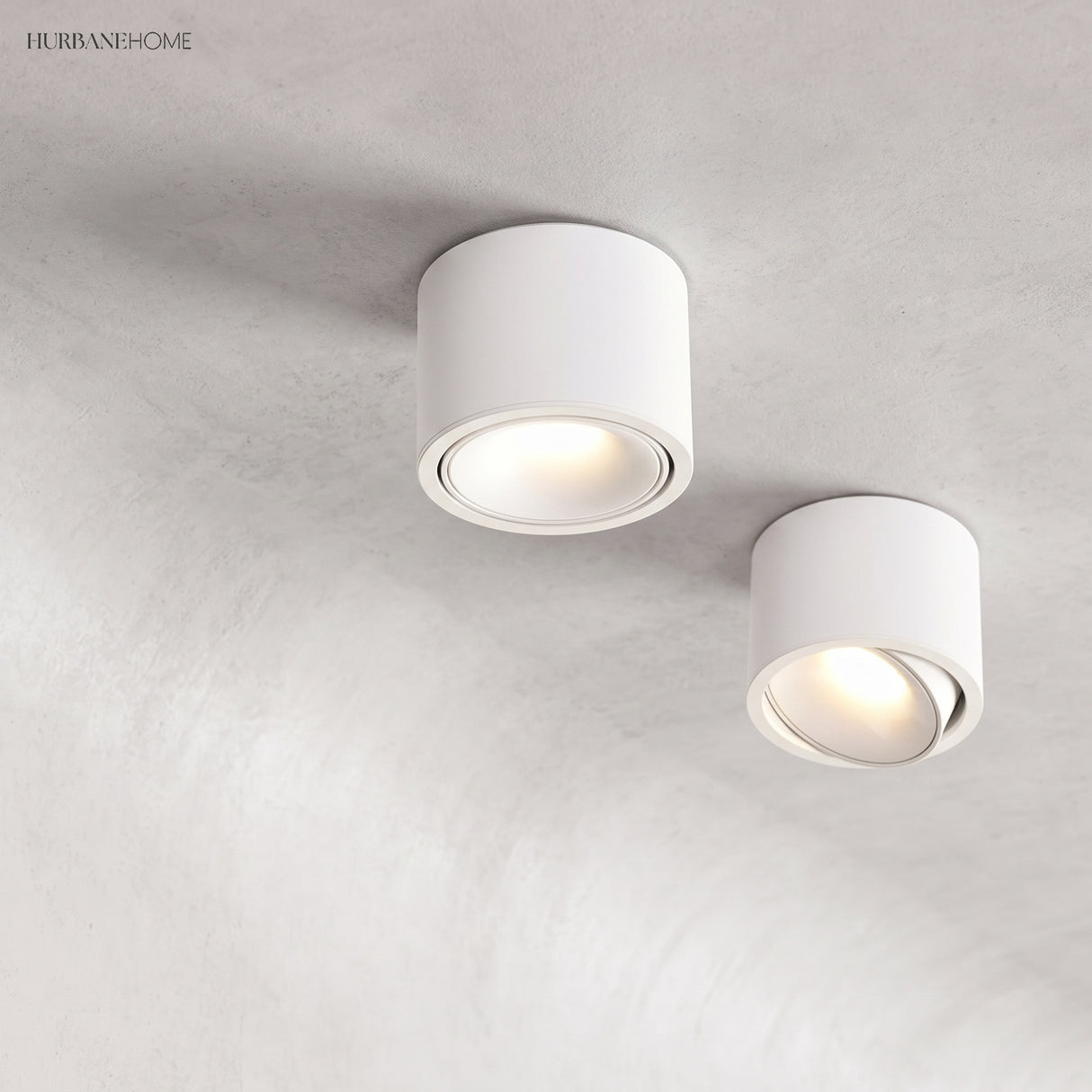 Round adjustable LED spotlight in a styled interior