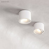 Round adjustable LED spotlight in a styled interior