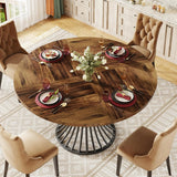Round Dining Room Table for 6 – Farmhouse Wood Top with Metal Base - Hurbane Home