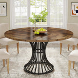 Round Dining Room Table for 6 – Farmhouse Wood Top with Metal Base - Hurbane Home