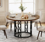 Round Dining Room Table for 6 – Farmhouse Wood Top with Metal Base - Hurbane Home