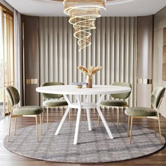 Round Dining Room Table for 6 – Farmhouse Wood Top with Metal Base - Hurbane Home