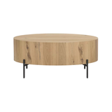 White Bg round drum outdoor coffee table with oak veneer texture