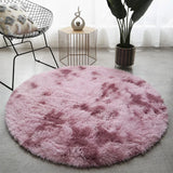 Round fluffy carpet in cozy ivory for bedroom or nursery