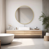 Round Gold Mirror – Large Tempered Glass Vanity with Metal Frame - Hurbane Home
