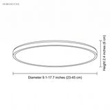 Dimension diagram: round LED ceiling light, diameter 9.1 to 17.7 inches, height 2.4 inches