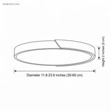 Dimension diagram for the round LED ceiling light with diameter and height marked
