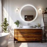 round led mirror bathroom with touch dimming and soft glow
