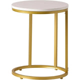 round marble top end table beside sofa with gold frame