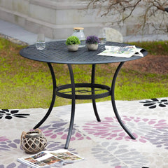 Round Outdoor Table - Wrought Iron Bistro Patio Dining With Umbrella Hole - Round Outdoor Table - Hurbane Home