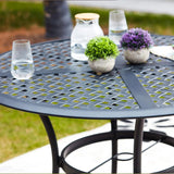 Round Outdoor Table - Wrought Iron Bistro Patio Dining With Umbrella Hole - Round Outdoor Table - Hurbane Home