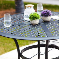 Round Outdoor Table - Wrought Iron Bistro Patio Dining With Umbrella Hole - Round Outdoor Table - Hurbane Home