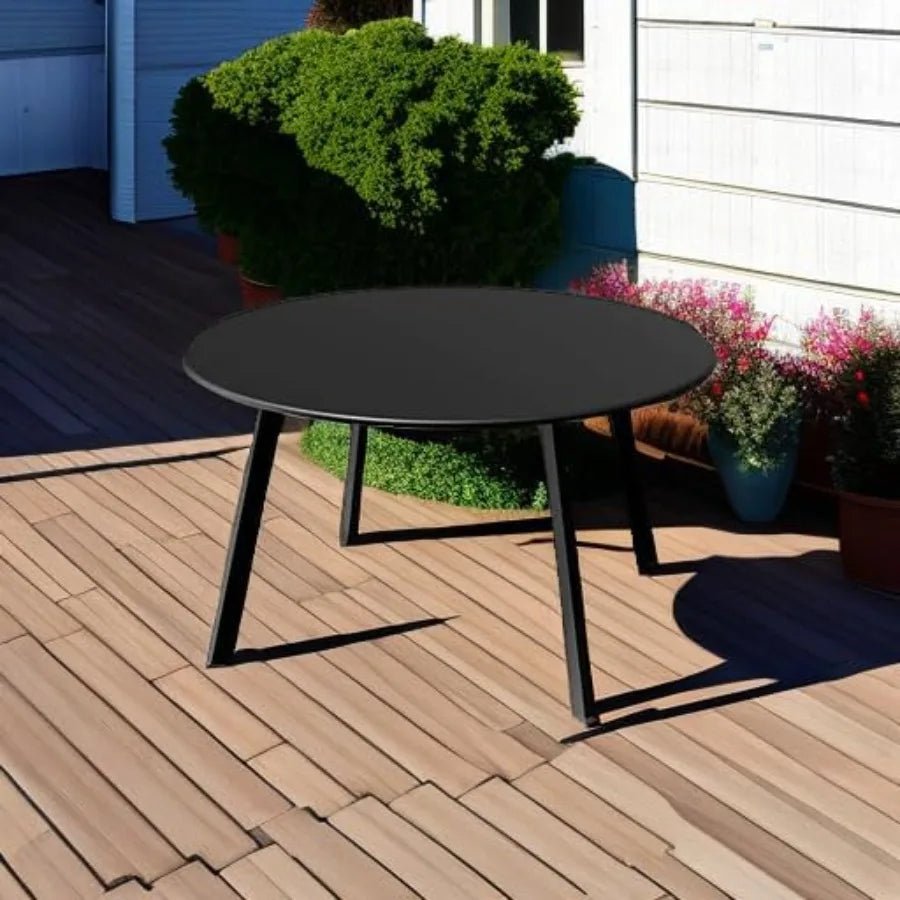 Round Patio Coffee Table - Powder Coated Steel Outdoor Accent Table - Round Outdoor Table - Hurbane Home