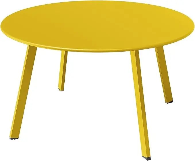 Round Patio Coffee Table - Powder Coated Steel Outdoor Accent Table - Round Outdoor Table - Hurbane Home