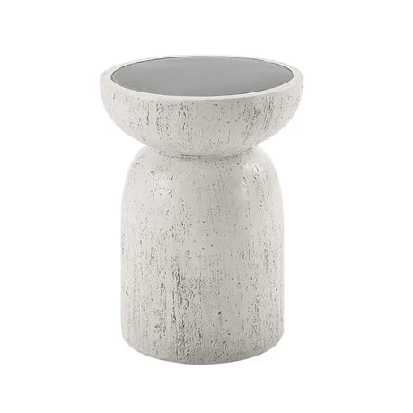 Round side table with gray concrete finish for modern living room