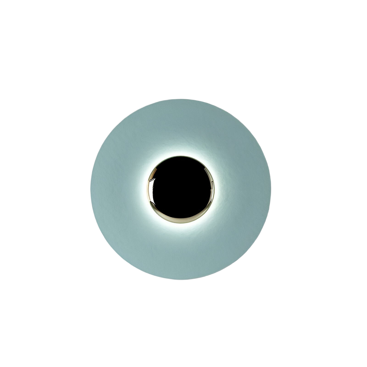 Blue disc sconce with a black centre on a white ground