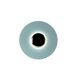Blue disc sconce with a black centre on a white ground
