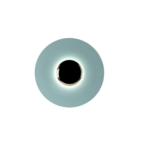 Blue disc sconce with a black centre on a white ground