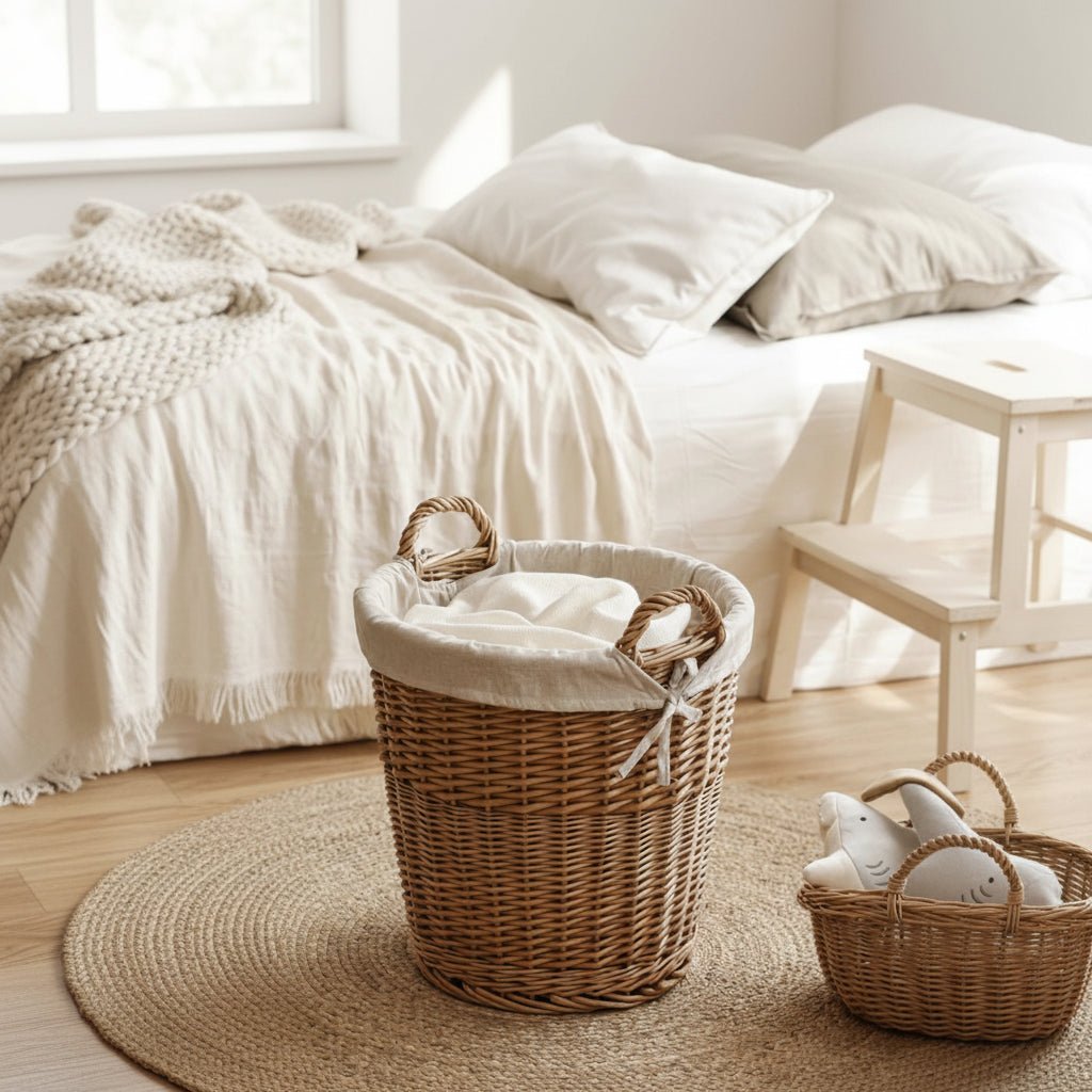 Round Wicker Hamper with Liner - Eco - Friendly Laundry Basket for Stylish Storage - Wicker Laundry Basket - Hurbane Home
