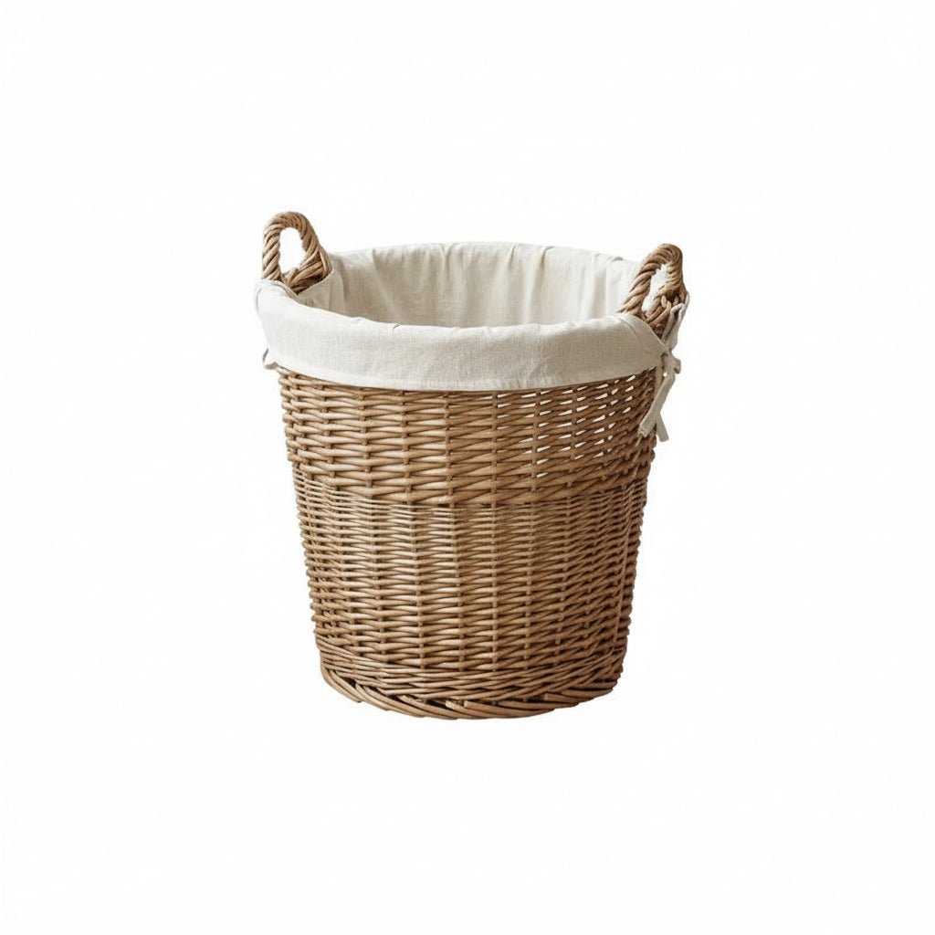 Round Wicker Hamper with Liner - Eco - Friendly Laundry Basket for Stylish Storage - Wicker Laundry Basket - Hurbane Home