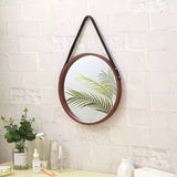 30cm round hanging bathroom mirror dark wood color