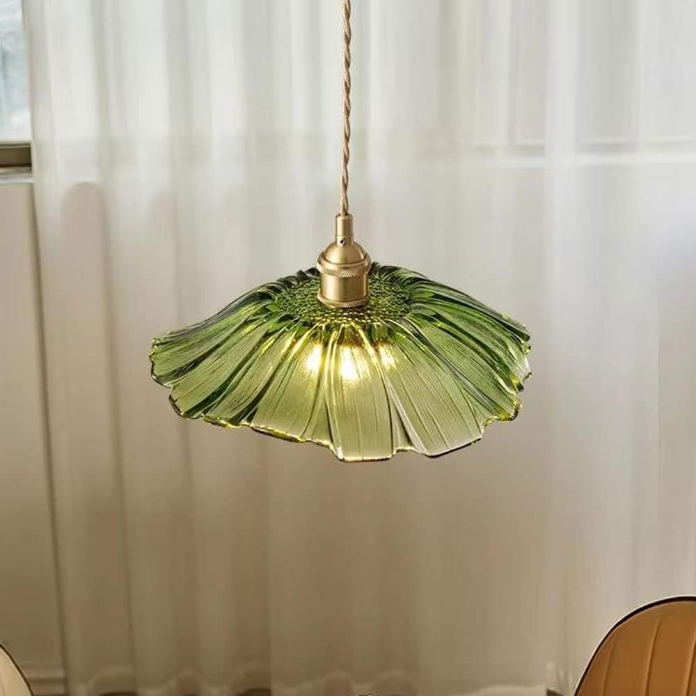 Ruffled glass flower pendant light with a brass lamp holder