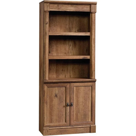 Rustic Bookshelf – Vintage Oak Bookcase with Doors - Rustic Wood Bookcase - Hurbane Home