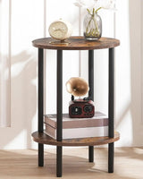 Rustic Round Side Table - Two Tier Metal Frame Accent Table - Rustic End Table - Hurbane Home
