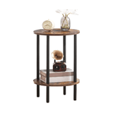 Rustic Round Side Table - Two Tier Metal Frame Accent Table - Rustic End Table - Hurbane Home