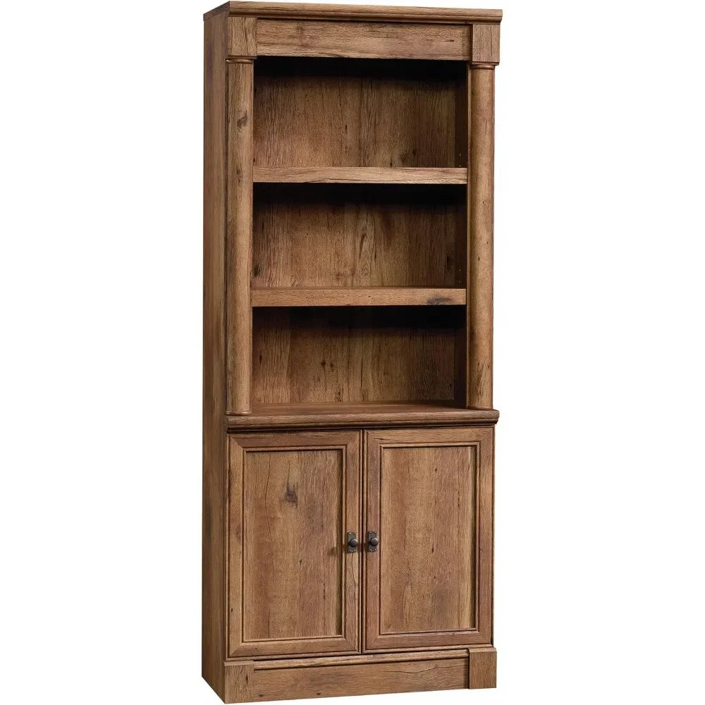 Rustic wood bookshelf with vintage oak finish