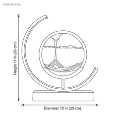 Line drawing showing sand art lamp diameter 10 inch x height 11 inch