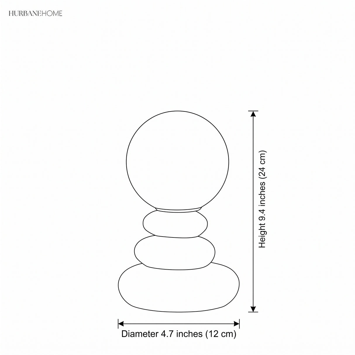 Dimension drawing of the lamp at 9.4 inches high and 4.7 inches in diameter