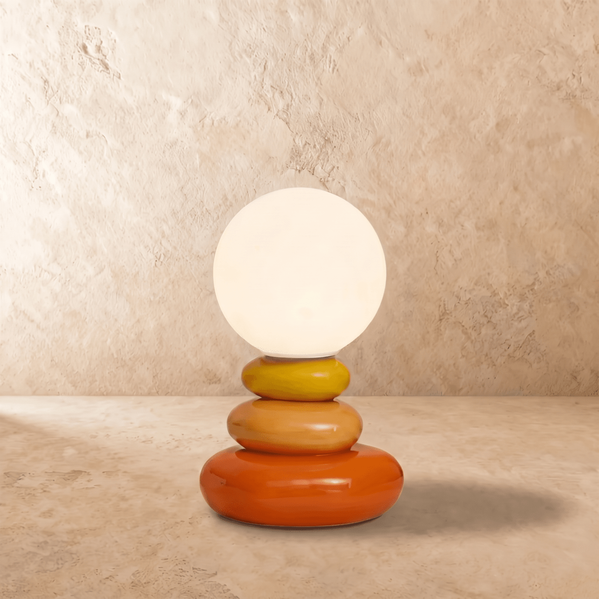 Sculptural stacked ceramic table lamp close detail view 2