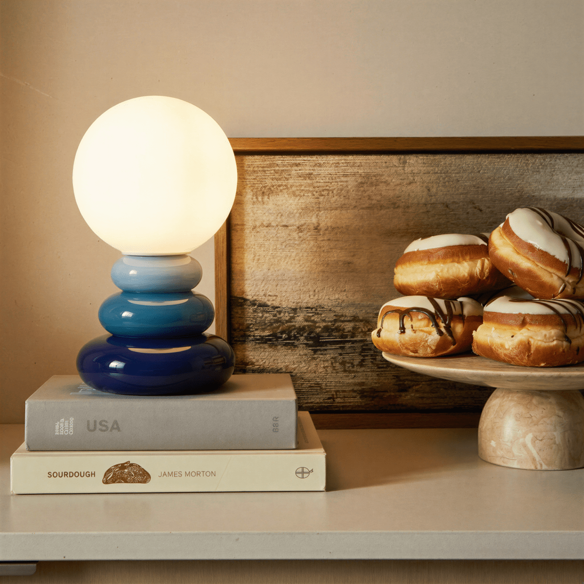 Sculptural stacked ceramic table lamp alternative angle view 7