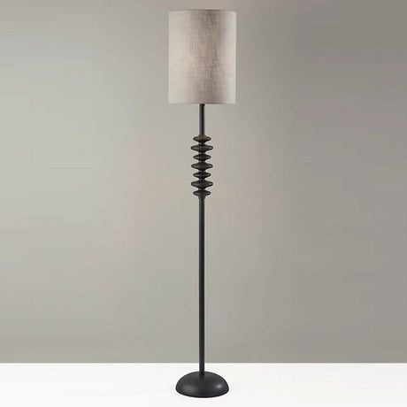 Beatrice Matte Black Floor Lamp with Textured Drum Shade