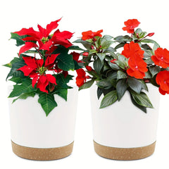 Self Watering Planter – 2 - Pack Round Plastic Pots with Removable Base - Hurbane Home