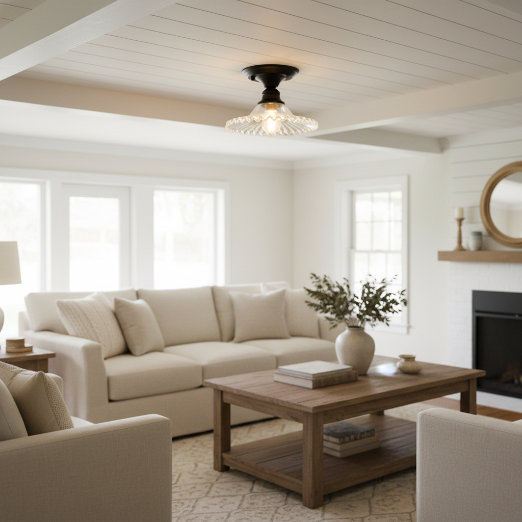 Scalloped Ribbed Glass Semi Flush Mount Ceiling Light for Hallways