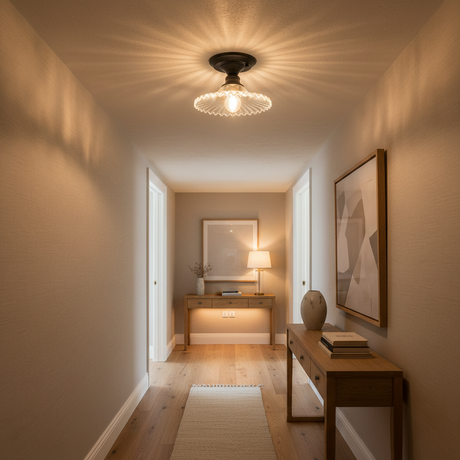 Scalloped Ribbed Glass Semi Flush Mount Ceiling Light for Hallways