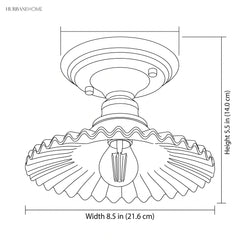 Line drawing of the ceiling light, width 8.5 in and height 5.5 in
