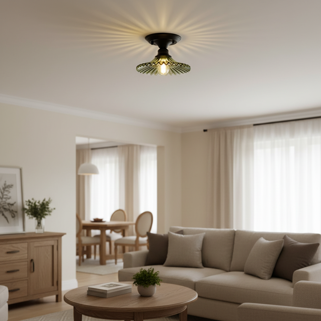 Scalloped Ribbed Glass Semi Flush Mount Ceiling Light for Hallways