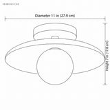 Line drawing of the light with diameter 11 in and height 7 in