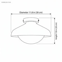 Dimension drawing of the dome ceiling light, 11.8 inches wide and 7.8 inches high
