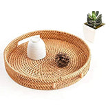 Serving Tray with Handles – Handwoven Round Rattan Rustic Table Organizer - Hurbane Home