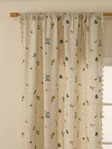Sheer Linen Curtain – Beige Embroidered Fringe Rustic Window Panel - Hurbane Home