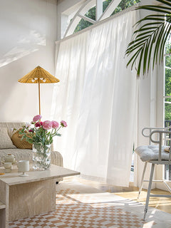 Sheer White Curtains – Self - Adhesive Gauze Panel for Bay Windows - Hurbane Home