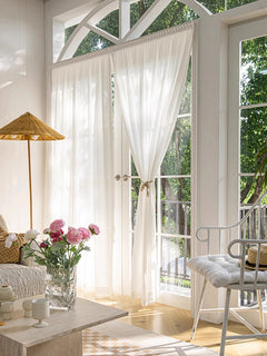 Sheer White Curtains – Self - Adhesive Gauze Panel for Bay Windows - Hurbane Home