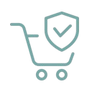 Cart icon with a shield and check mark, symbolizing security or protection.
