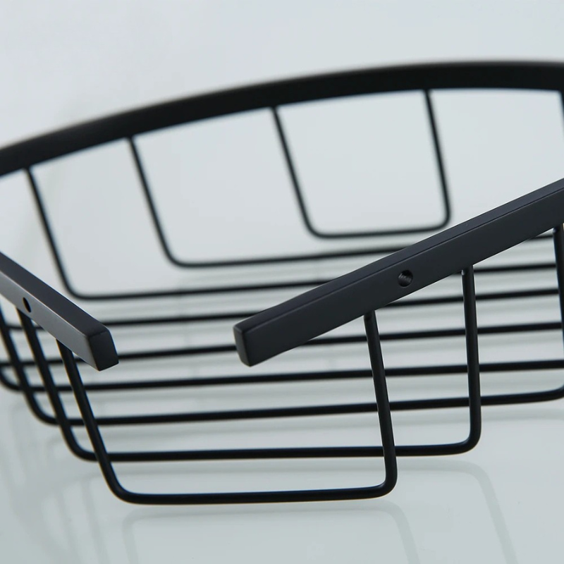 bathroom shelf storage rack holding toiletries securely